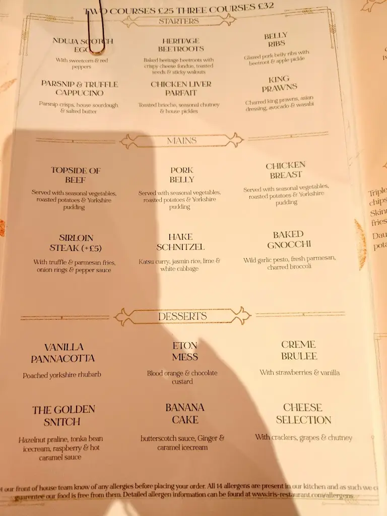 Menu_Iris Restaurant_City and Borough of Wakefield_image_2