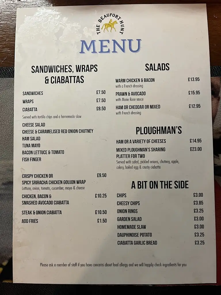 Menu_The Beaufort Hunt_Chipping Sodbury_image_1