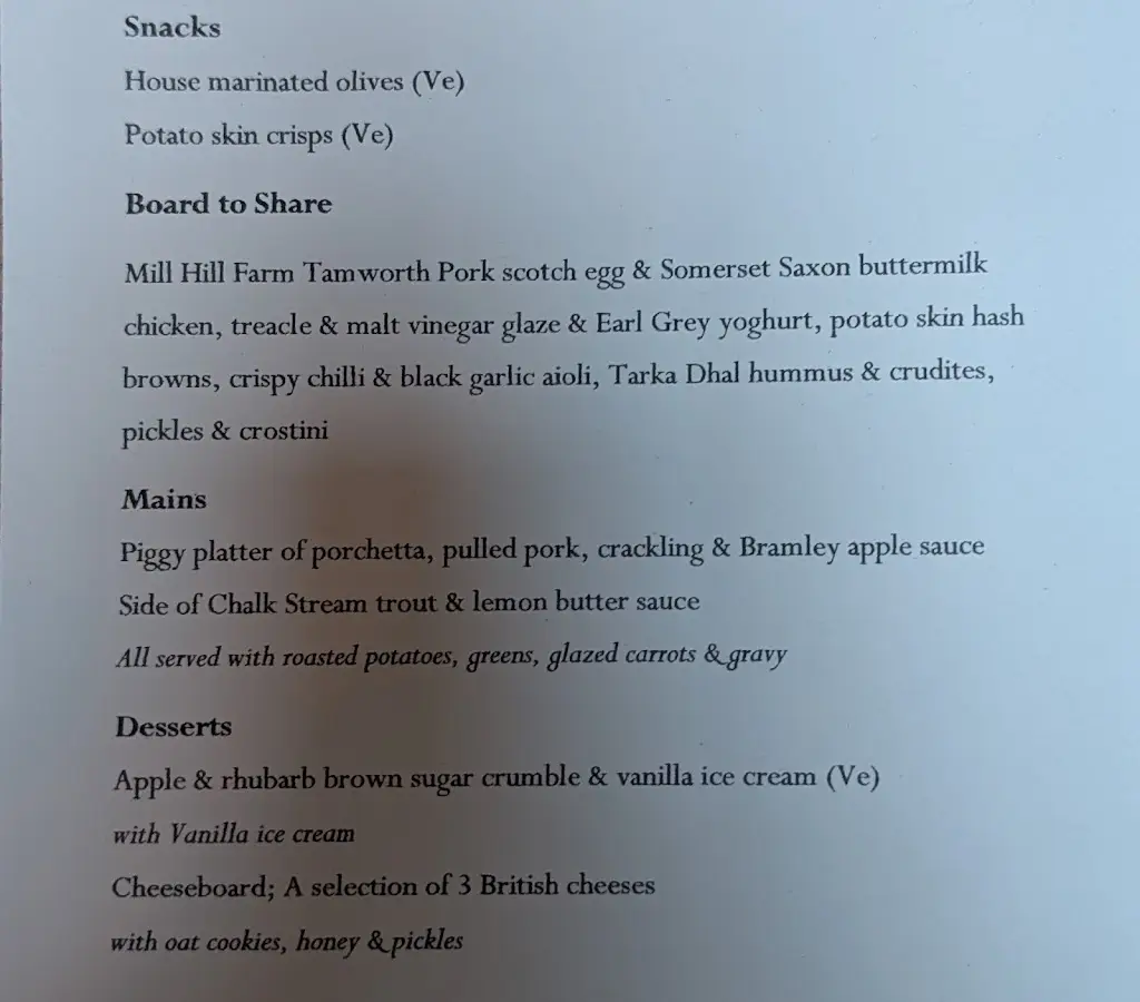 Menu_The Pig's Head_Clapham_image_1