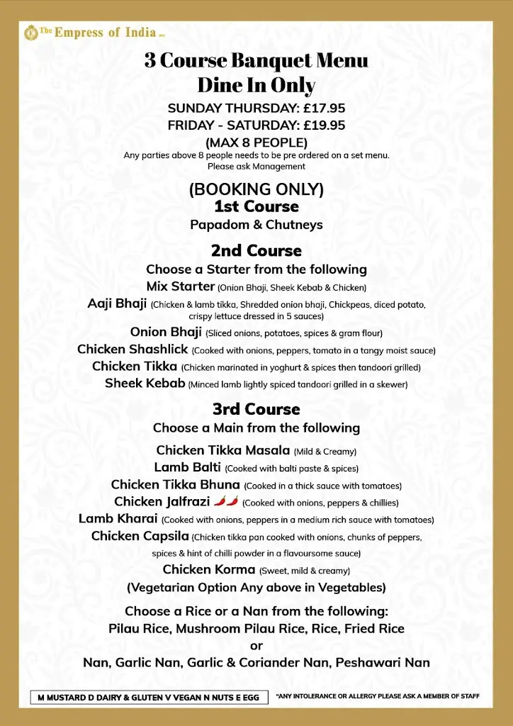 Menu_The Empress Of India_Asfordby_image_1