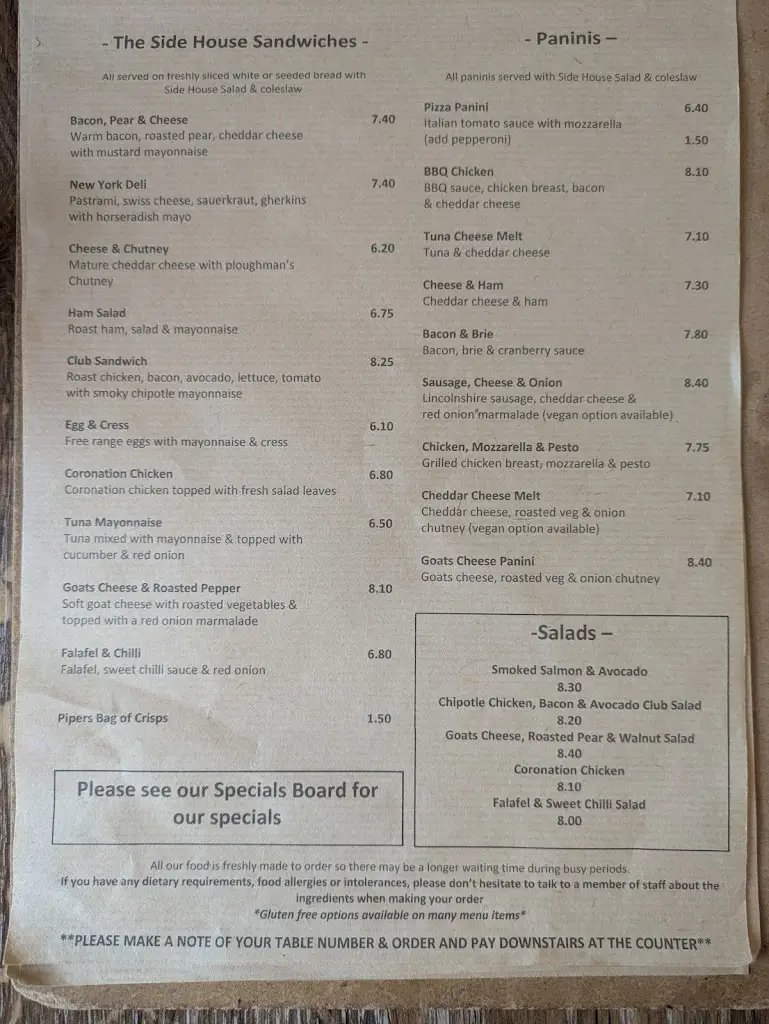Menu_The Side House_Claypole_image_4
