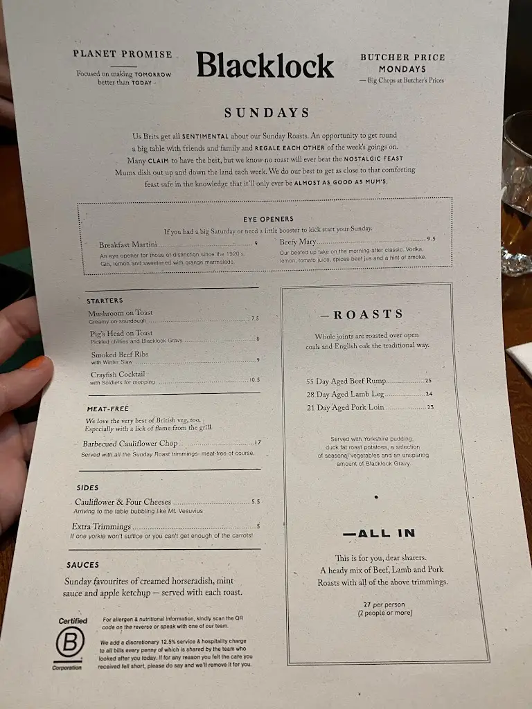 Menu_Blacklock City_City of London_image_1