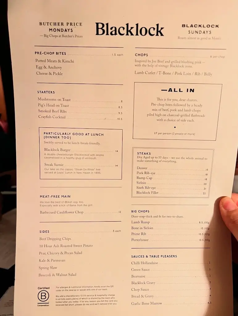 Menu_Blacklock Covent Garden_City of London_image_2