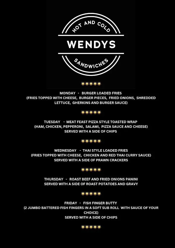 Menu_Wendy's Sandwich Shop_Clayton West_image_1