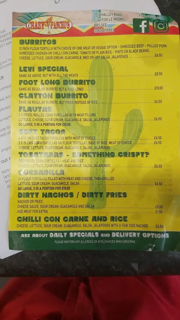 Menu_Crazy Pancho's_Clayton le Moors_image_1