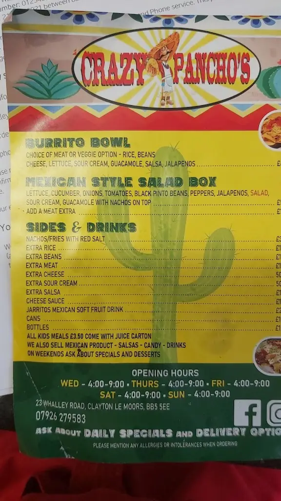Menu_Crazy Pancho's_Clayton le Moors_image_2