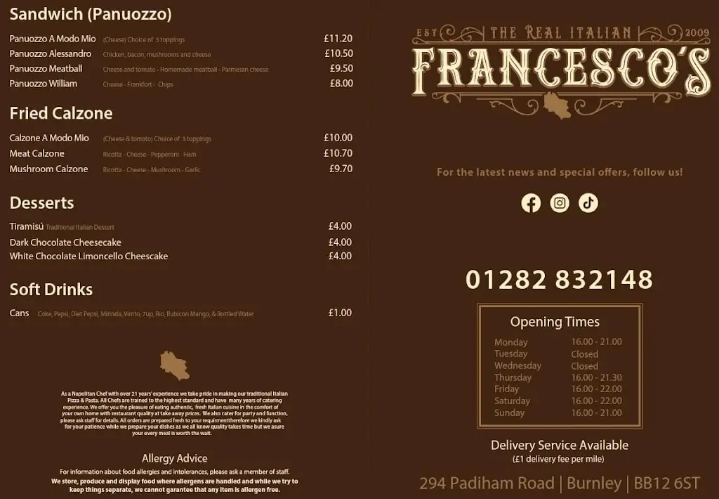 Menu_Francesco’s In Clayton_Clayton le Moors_image_2