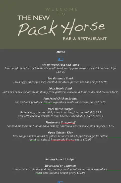 Menu_The New Packhorse_Cleckheaton_immagine_1