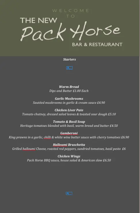 Menu_The New Packhorse_Cleckheaton_immagine_2
