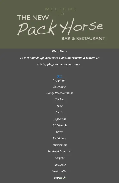 Menu_The New Packhorse_Cleckheaton_immagine_3
