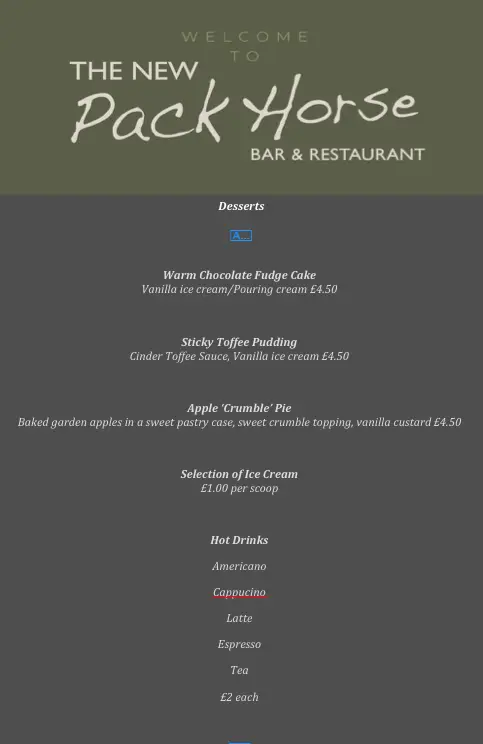 Menu_The New Packhorse_Cleckheaton_immagine_4
