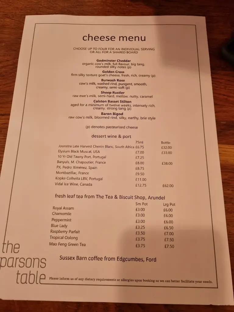 Menu_The Parsons Table_Arundel_image_1