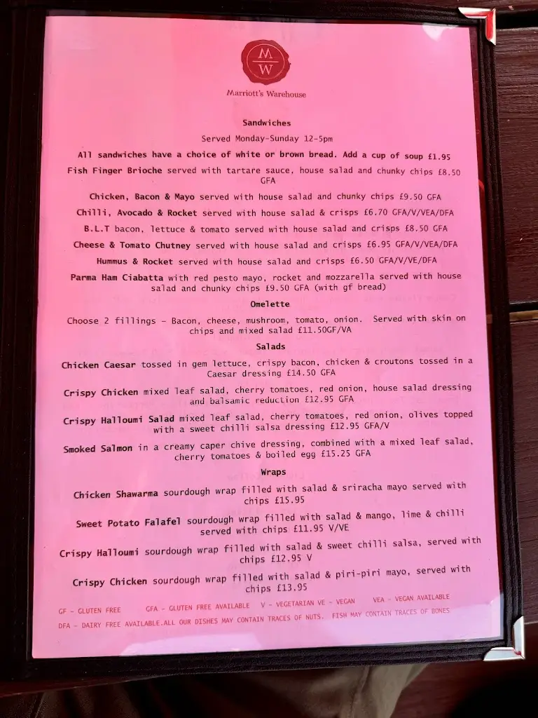 Menu_Marriott's Warehouse_Clenchwarton_immagine_1