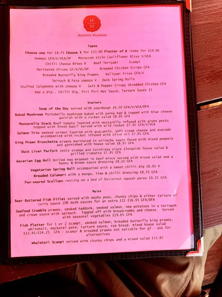 Menu_Marriott's Warehouse_Clenchwarton_immagine_2