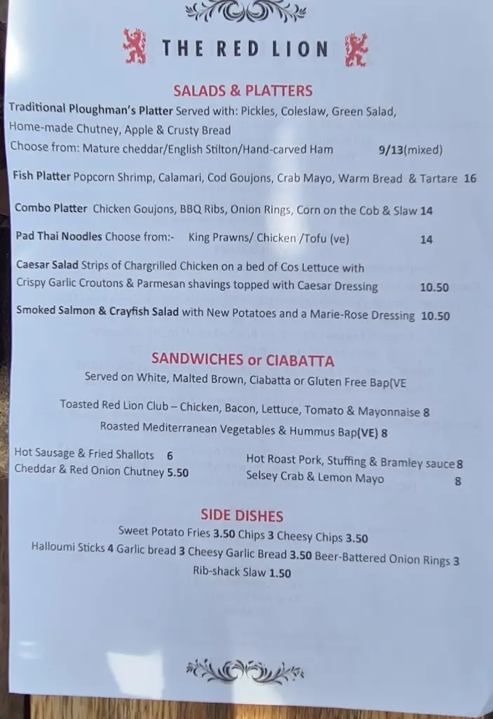 Menu_The Red Lion_Arundel_image_3