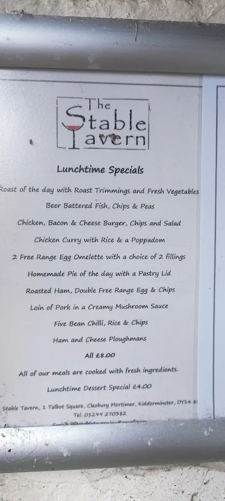 Menu_The Stable Tavern_Cleobury Mortimer_image_2