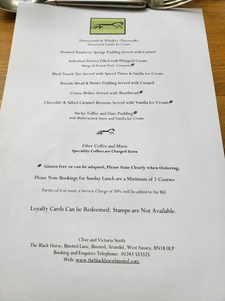 Menu_The Black Horse_Arundel_image_2