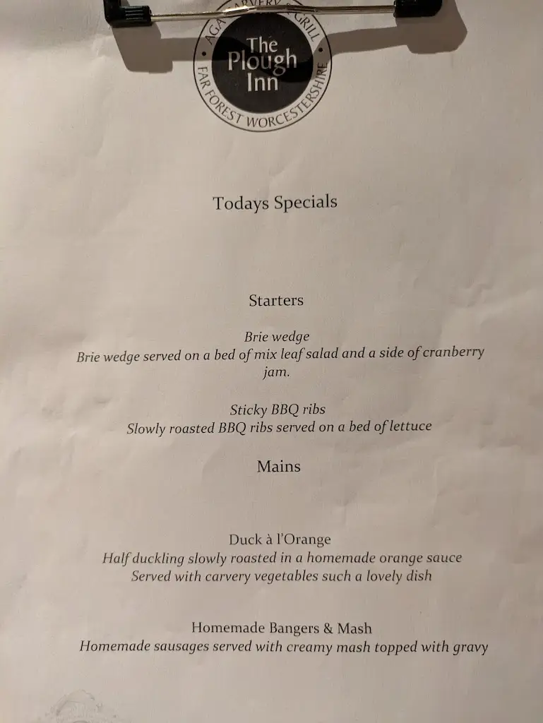 Menu_The Plough Inn_Cleobury Mortimer_image_1