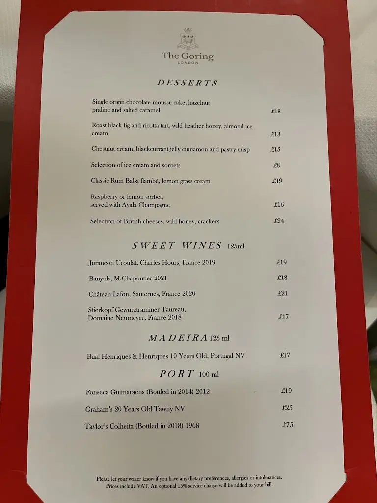 Menu_The Goring Dining Room_City of Westminster_image_1