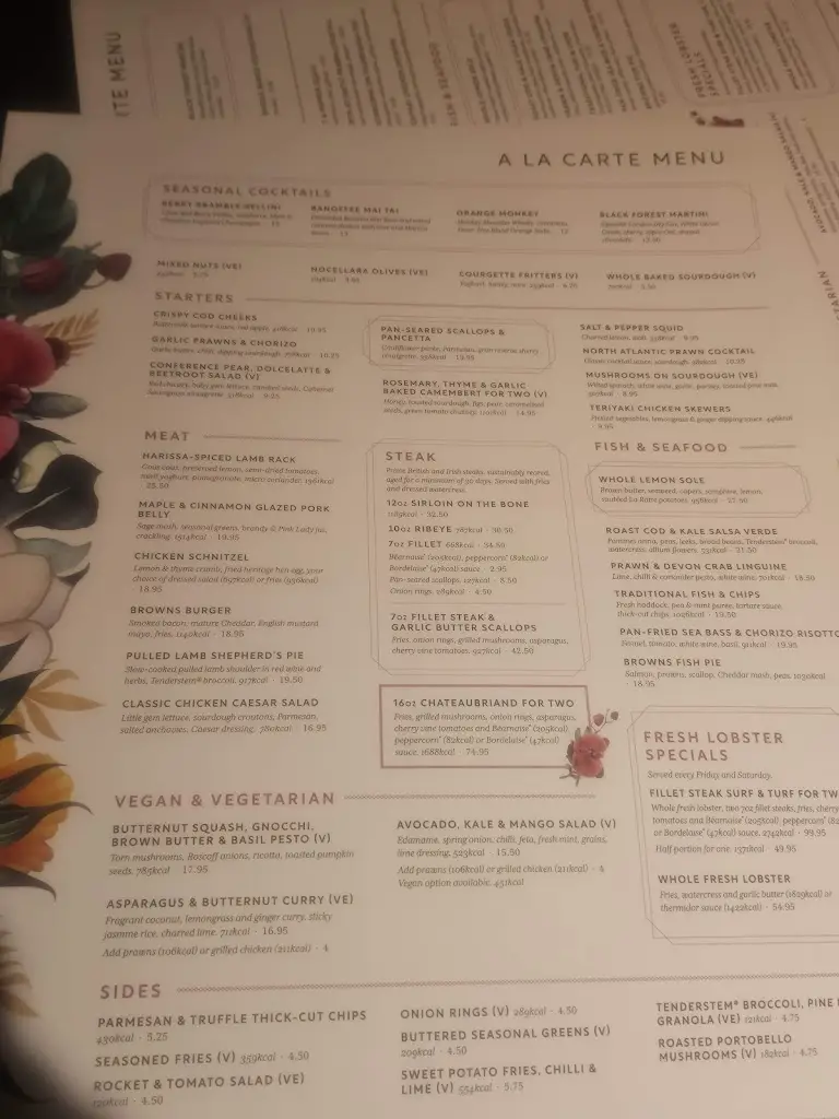 Menu_Browns Victoria_City of Westminster_image_2