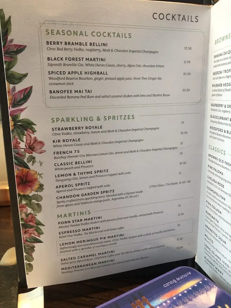 Menu_Browns Victoria_City of Westminster_image_3