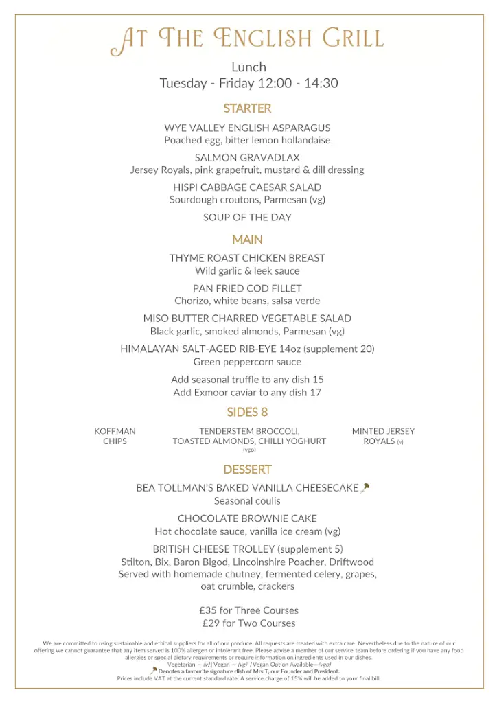 Menu_The English Grill_City of Westminster_image_1