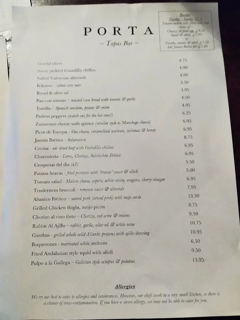 Menu_Porta Tapas Bar_City and Borough of Salford_image_1