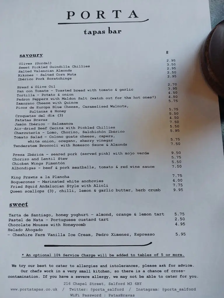 Menu_Porta Tapas Bar_City and Borough of Salford_image_4