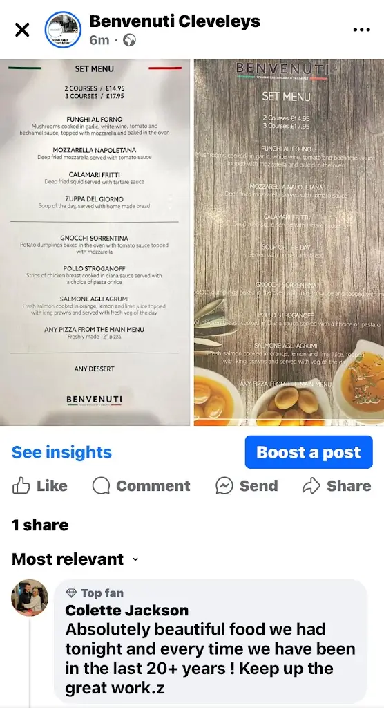 Menu_Benvenuti Cleveleys_Cleveleys_immagine_2