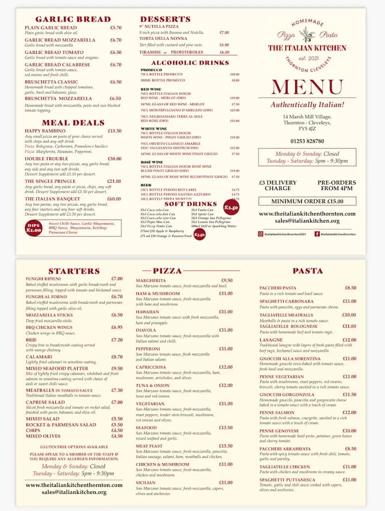 Menu_The Italian Kitchen_Cleveleys_image_1