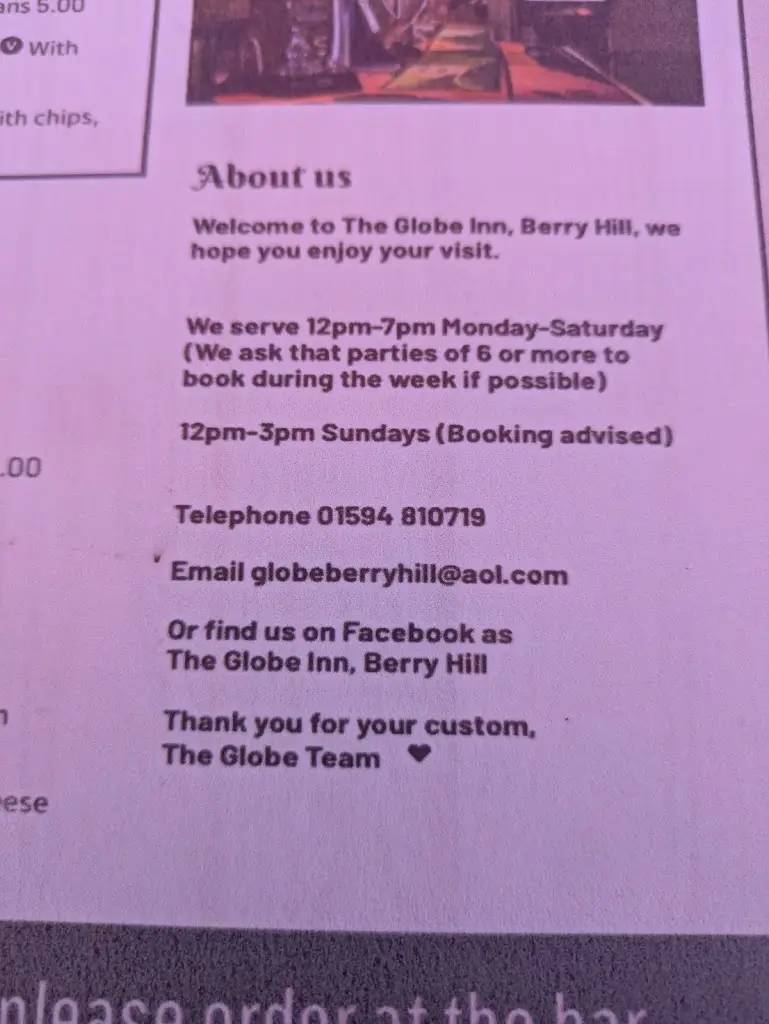 Menu_The Globe Inn_Coleford_image_1