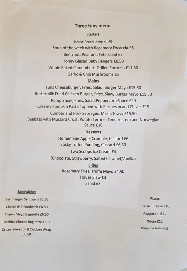 Menu_The Three Tuns, Great Bedwyn_Collingbourne Kingston_image_2