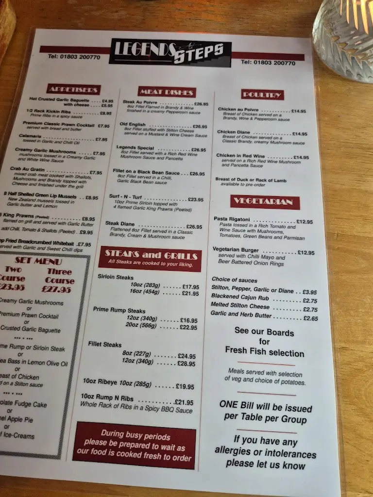 Menu_Legends At Steps_Cockington_image_1