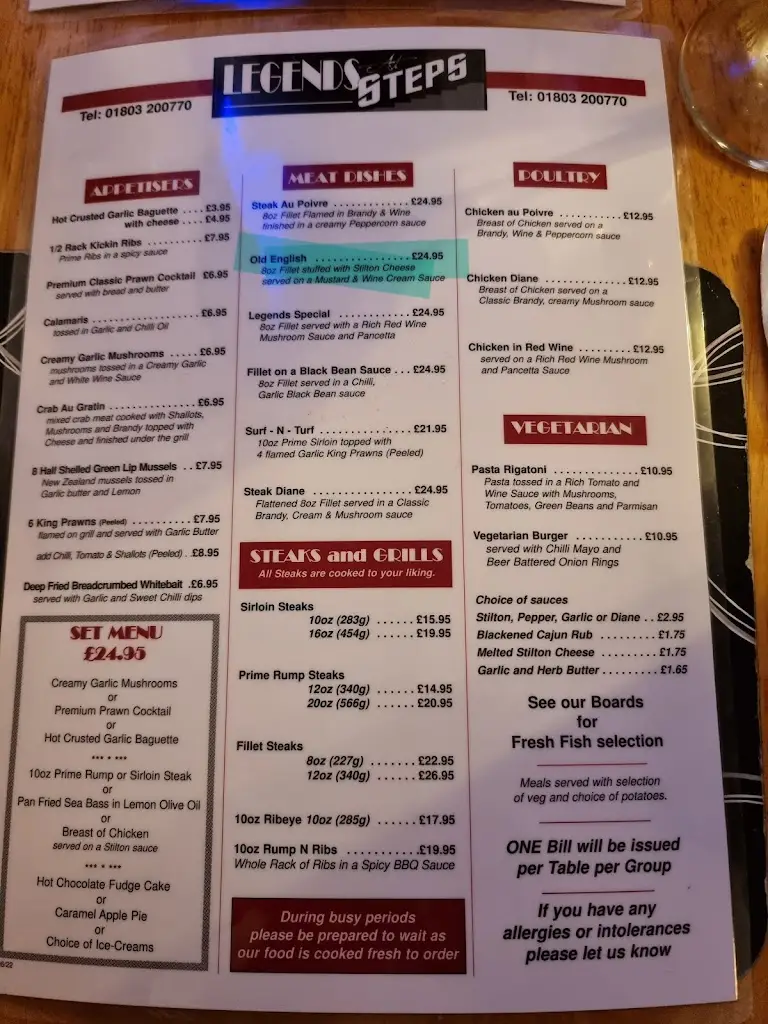 Menu_Legends At Steps_Cockington_image_3