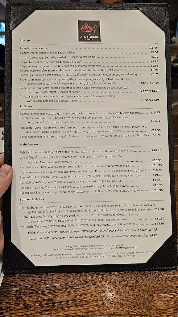 Menu_The Old Plough_Cobham_immagine_1