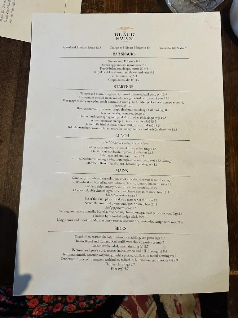 Menu_The Black Swan_Cobham_image_2