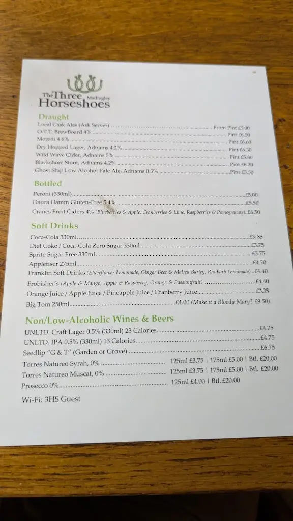 Menu_The Three Horseshoes_Comberton_image_1