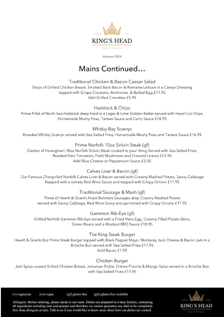 Menu_King's Head Coltishall_Coltishall_image_1