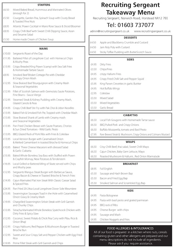 Menu_The Recruiting Sergeant_Coltishall_immagine_2