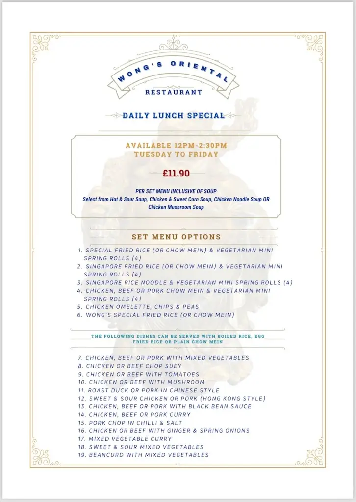 Menu_Wong's Oriental Restaurant_Collier Row_image_1