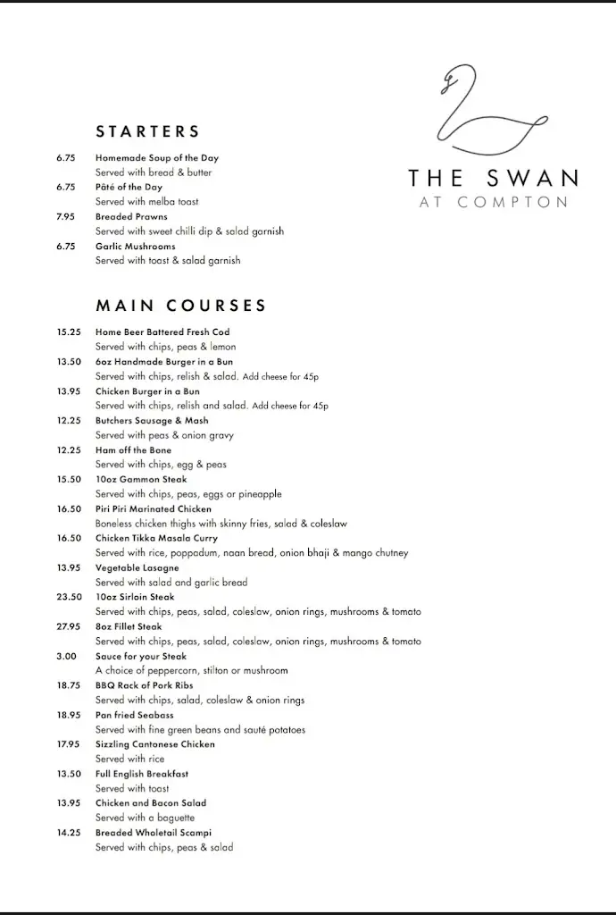 Menu_The Swan at Compton_Compton_image_2