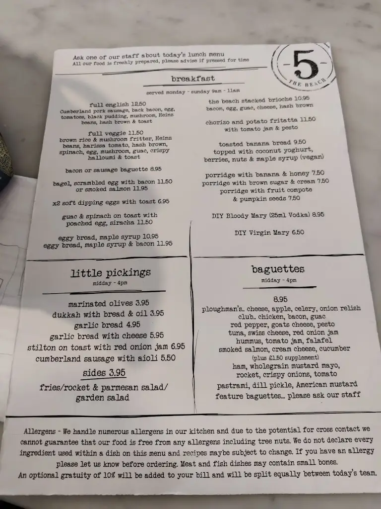 Menü_Five The Beach_Clevedon_Bild_2
