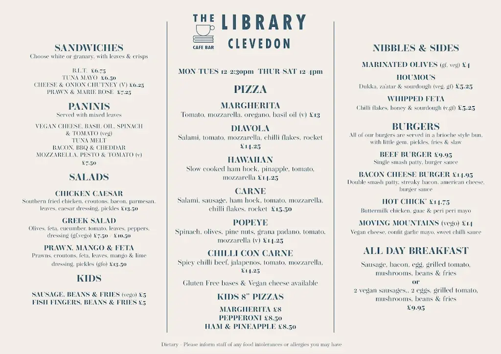 Menu_The Library Clevedon_Clevedon_image_2