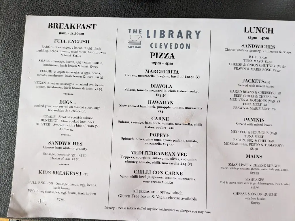 Menu_The Library Clevedon_Clevedon_image_4