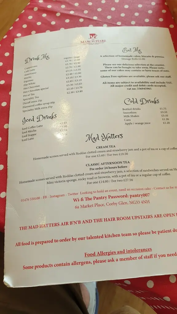 Menu_The March Hare_Corby Glen_image_1
