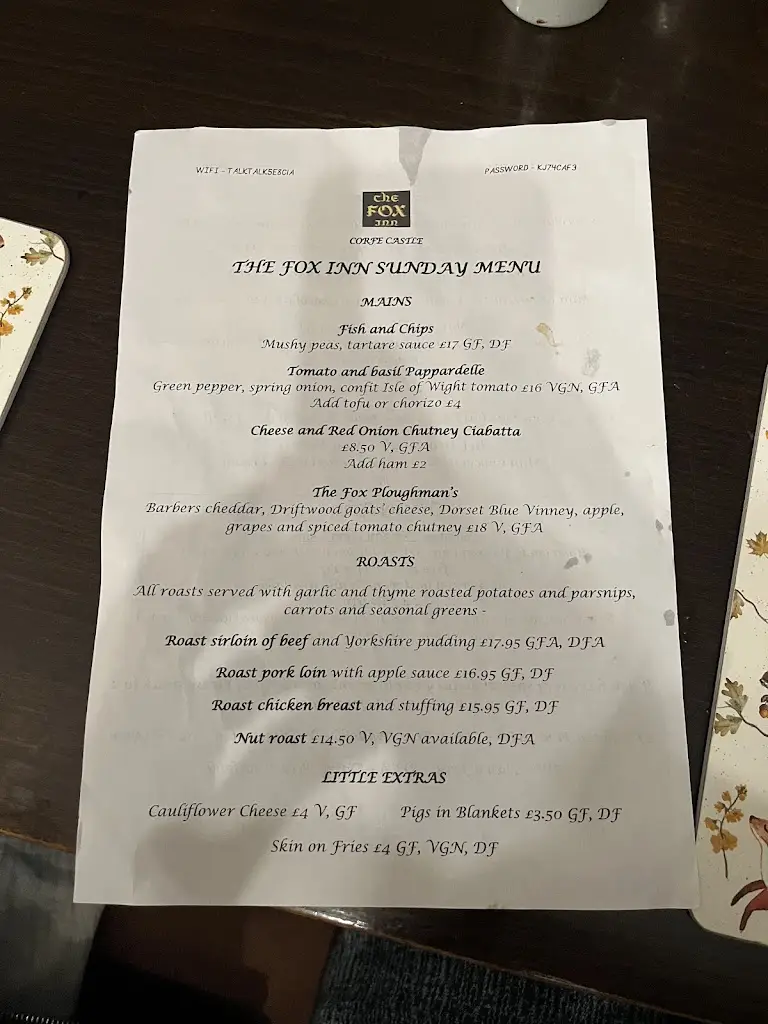 Menu_The Fox Inn_Corfe Castle_image_4