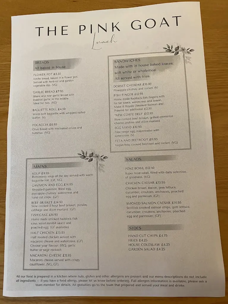 Menu_The Pink Goat Corfe Castle_Corfe Castle_image_1