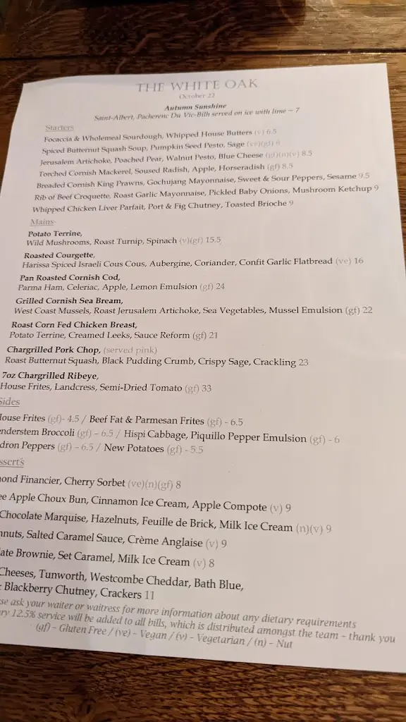 Menu_The White Oak_Cookham_image_1