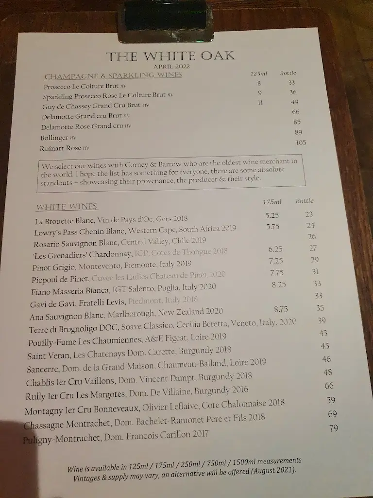 Menu_The White Oak_Cookham_image_2