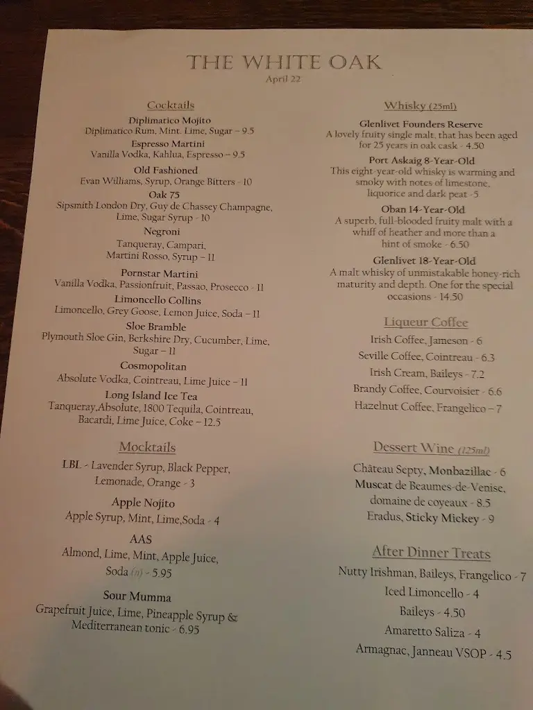 Menu_The White Oak_Cookham_image_3